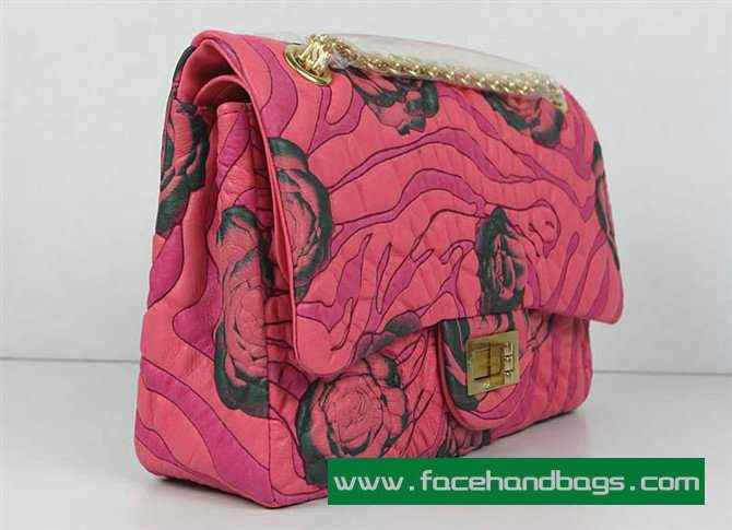 Chanel 2.55 Rose Handbag 50145 Gold Hardware-Pink Green - Click Image to Close